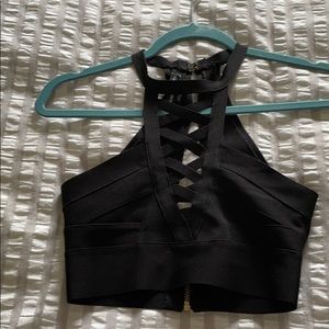 BEBE size XS. Black, tight crop top